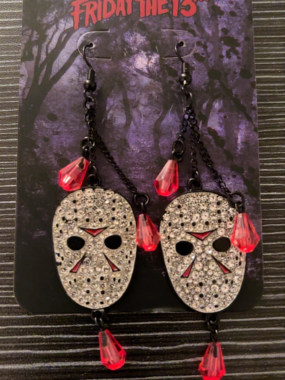 Crystal Mask Dangle Earrings - Red Accents